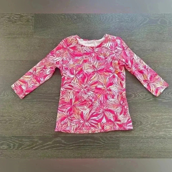 Appleseeds Women’s Floral Top Pink Orange White Size Small EUC 3/4 Length Sleeve - Picture 1 of 5